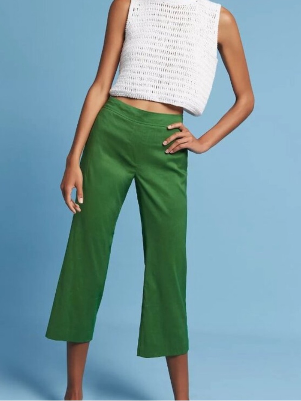 Anthropologie cartonnier Bright Green Wide-Leg Cropped Pants